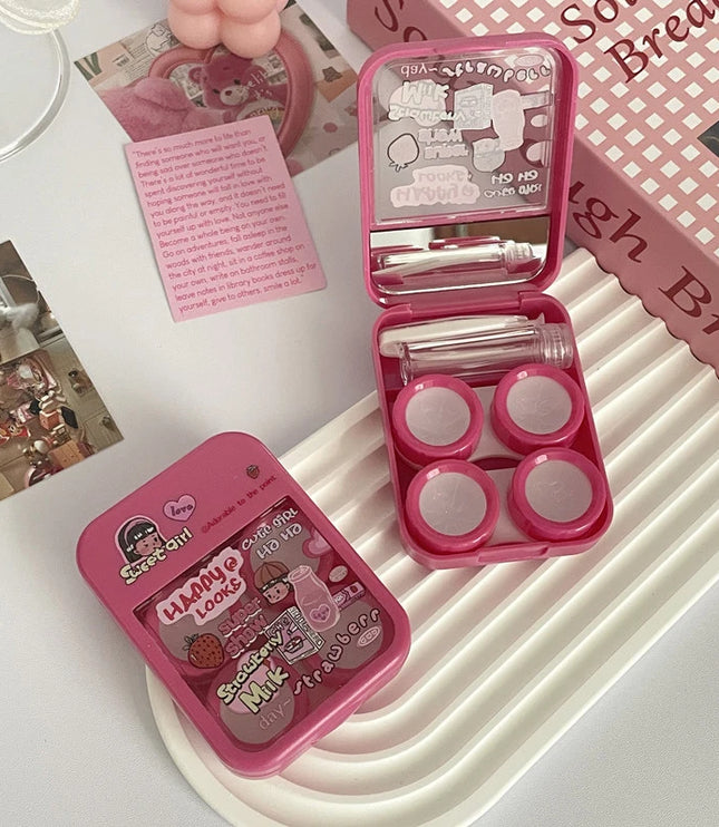 Strawberry Milk Contact Lenses Case & Kit