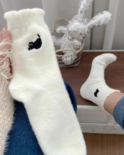 Mink Fleece Cat Embroidered Socks