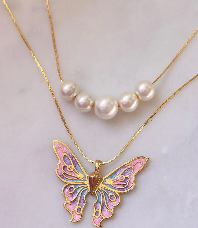 Barbie Pearl Butterfly Necklace