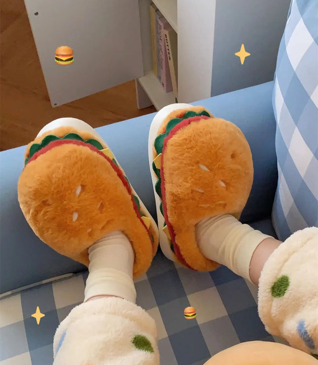 Hamburger Plush Slippers