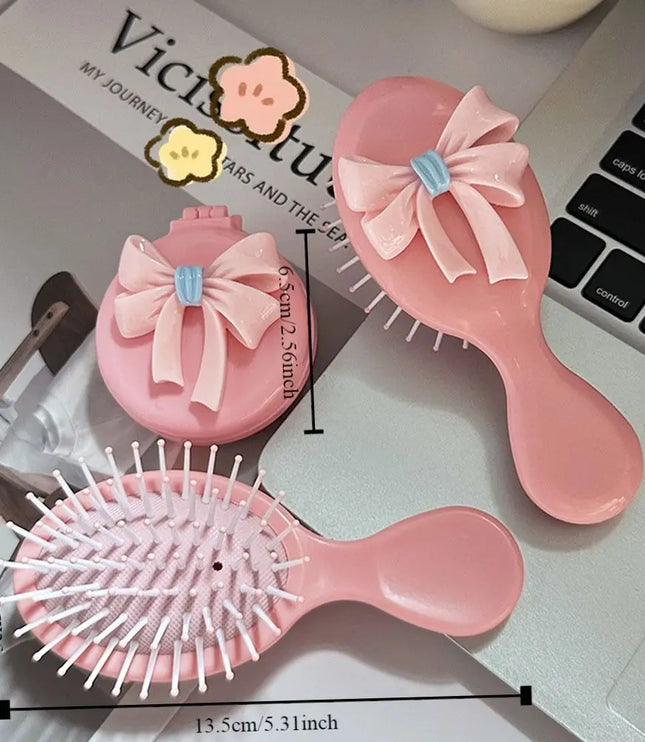 Pink Bowknot Pocket Mirror & Comb